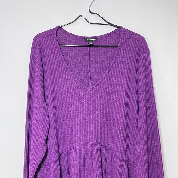 Lane Bryant Top Womens 22/24 Purple Waffle Knit Long Empire Waist Stretch Shirt - Picture 13 of 13